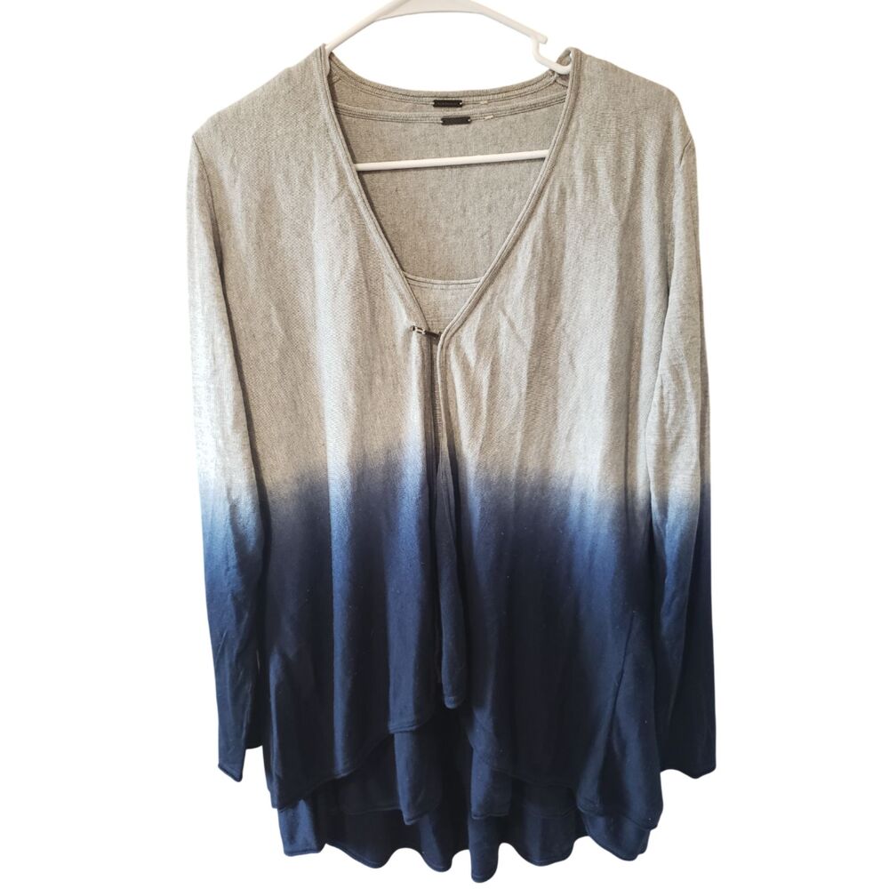 Elie Tahari Silk Cashmere Sweater Twin Set Sz XL Blue/Gray Ombre